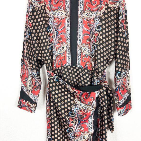 Zara Paisley Scarf Mix Print Satin Faux Wrap Mini Dress Small Boho Western - Picture 7 of 14